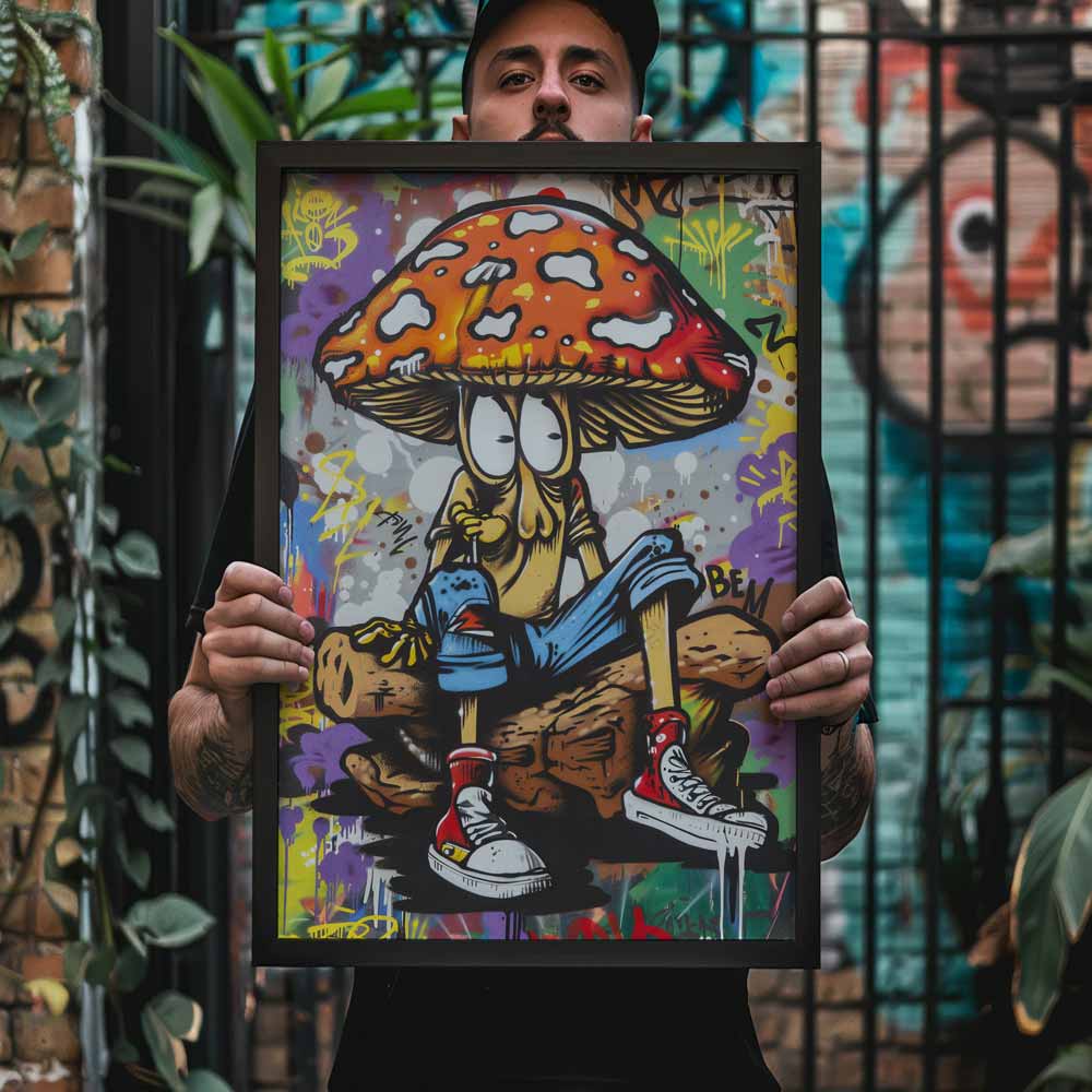 Mushroom Cartoon Graffiti Poster